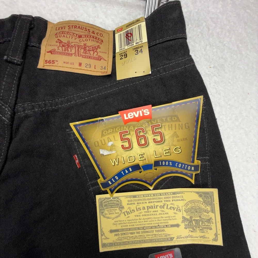 Levis 565 Loose Fit Wide Leg Jeans Mens 29x34 Black Denim USA NOS NWT
